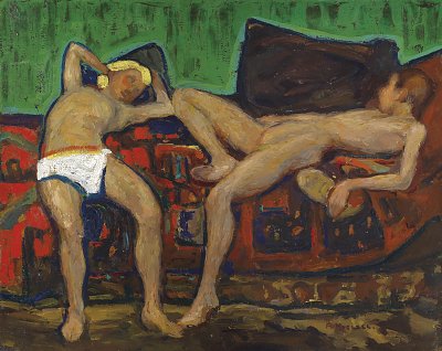 Zwei Ruhende Akte von Adolf-Hoelzel als Kunstdruck auf Leinwand