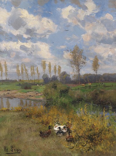 Enten am Bach von Adolf Lins als Kunstdruck auf Leinwand