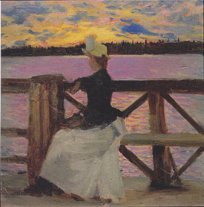 Marie Gallen auf der Kuhmoniemi Bruecke von Akseli Gallen Kallela als Kunstdruck auf Leinwand