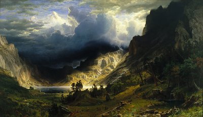 Ein Sturm in den Rocky Mountains, Mt. Rosalie von Albert-Bierstadt als Kunstdruck auf Leinwand