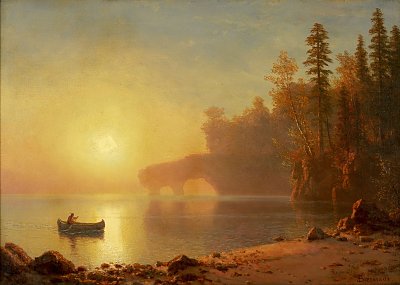 Indian Canoe von Albert-Bierstadt als Kunstdruck auf Leinwand