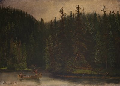Indianer Auf der Jagd Im Kanu von Albert-Bierstadt als Kunstdruck auf Leinwand