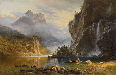 Indianer Speerfischen von Albert-Bierstadt als Kunstdruck auf Leinwand