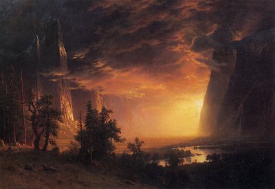 Sonnenuntergang im Yosemite Tal von Albert Bierstadt als Kunstdruck auf Leinwand