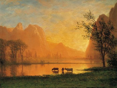 Sundown at Yosemite von Albert Bierstadt als Kunstdruck auf Leinwand