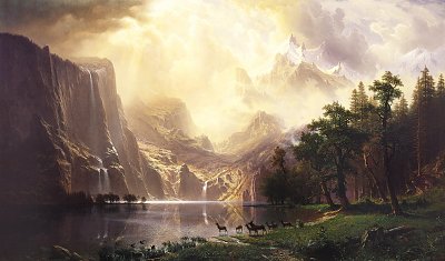 Zwischen den Sierra Nevada Mountains von Albert Bierstadt als Kunstdruck auf Leinwand