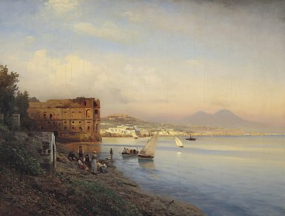 Blick auf die Bucht von Neapel von Albert Flamm als Kunstdruck auf Leinwand