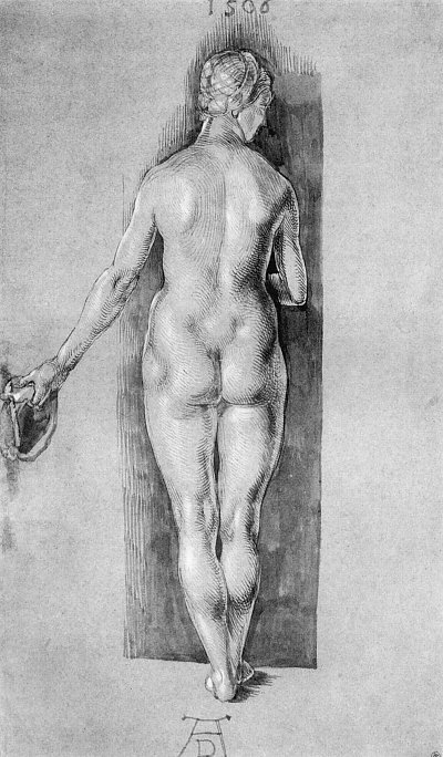 Weiblicher Akt Rueckenfigur von Albrecht Dürer/Zeichnungen als Kunstdruck auf Leinwand