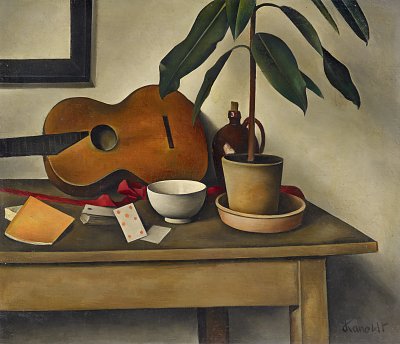 Stillleben mit Gitarre von Alexander-Kanoldt als Kunstdruck auf Leinwand