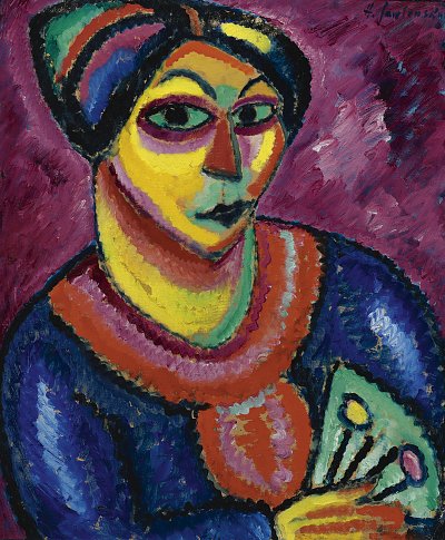 Frau mit gruenem Faecher von Alexej von Jawlensky als Kunstdruck auf Leinwand