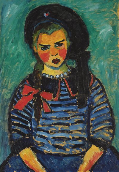 Maedchen mit roter Schleife von Alexej von Jawlensky als Kunstdruck auf Leinwand