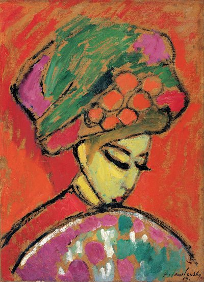 Young Girl with a Flowered Hat von Alexej von Jawlensky als Kunstdruck auf Leinwand