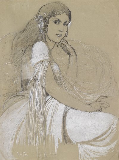 Aroslava Mucha the artist s daughter von Alfons Mucha als Kunstdruck auf Leinwand
