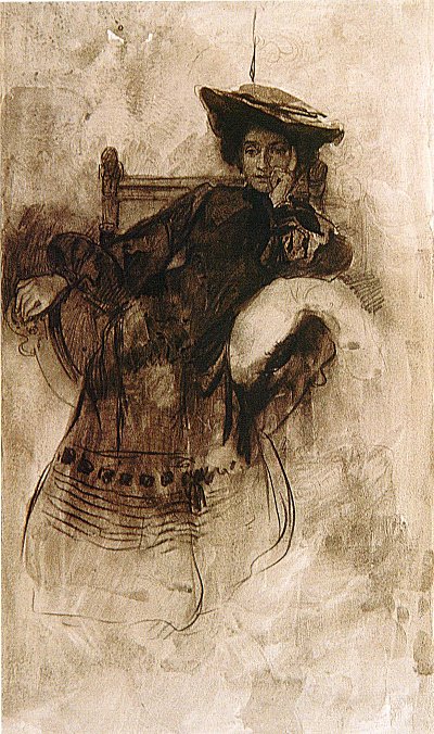 Study of a woman sitting in an armchair von Alfons Mucha als Kunstdruck auf Leinwand