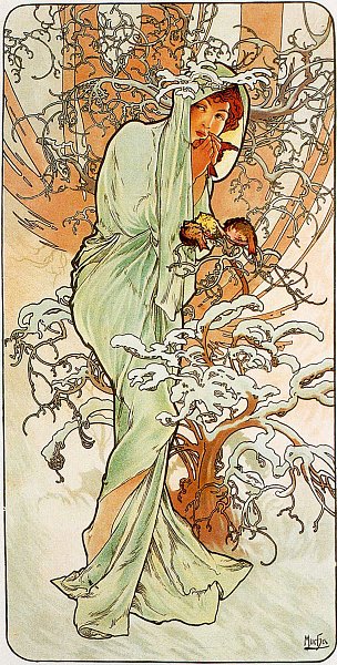 Kunstdruck Winter von Alfons Mucha als Leinwandbild