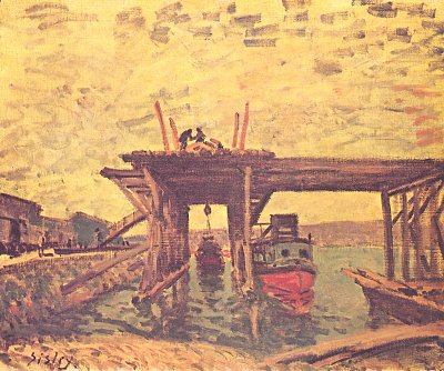 Bruecke im Bau von Alfred Sisley als Kunstdruck auf Leinwand