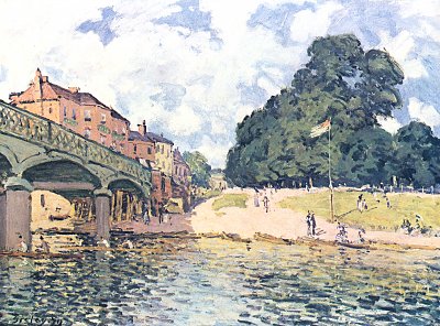 Bruecke von Hampton Court von Alfred Sisley als Kunstdruck auf Leinwand