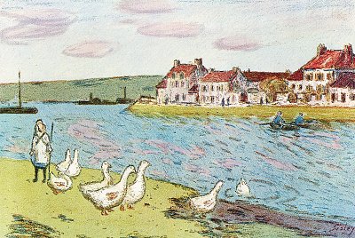 Die Gaense von Alfred Sisley als Kunstdruck auf Leinwand