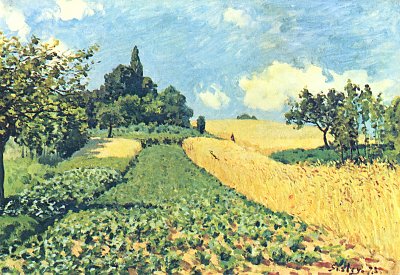 Getreidefelder auf den Huegeln von Argenteuil von Alfred Sisley als Kunstdruck auf Leinwand