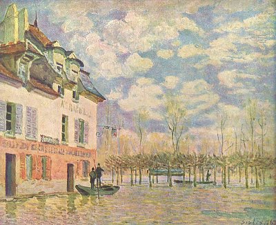 Kahn in der Ueberschwemmung von Alfred Sisley als Kunstdruck auf Leinwand
