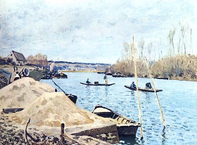 Seine bei Port Marly mit Sandhaufen von Alfred Sisley als Kunstdruck auf Leinwand