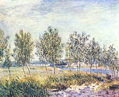 Wiese in By von Alfred Sisley als Kunstdruck auf Leinwand