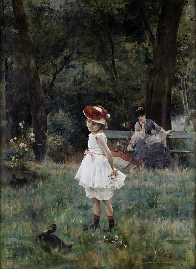 Das Maedchen mit Enten von Alfred Stevens als Kunstdruck auf Leinwand