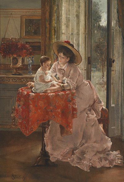 Die glueckliche Mutter von Alfred Stevens als Kunstdruck auf Leinwand