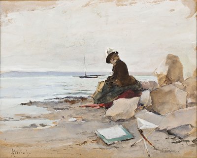 Maler am Strand von Alfred Stevens als Kunstdruck auf Leinwand