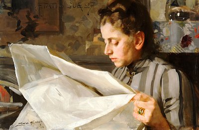 Emma Zorn Laesande von Anders Zorn als Kunstdruck auf Leinwand
