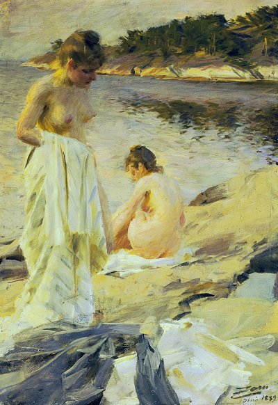 Les Baigneuses von Anders Zorn als Kunstdruck auf Leinwand