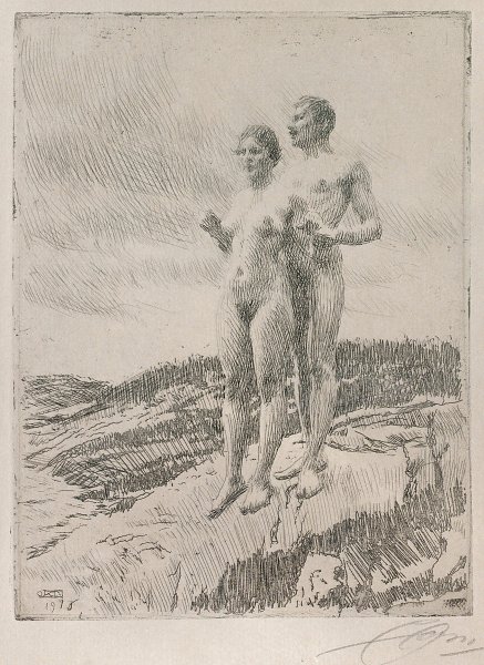 Kunstdruck The Two etching von Anders Zorn als Leinwandbild