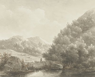 Berglandschap met beekje von Andreas Schelfhout als Kunstdruck auf Leinwand