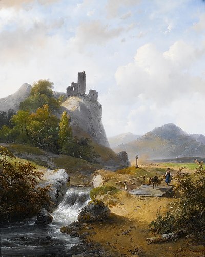Duits landschap met ruïne von Andreas Schelfhout als Kunstdruck auf Leinwand
