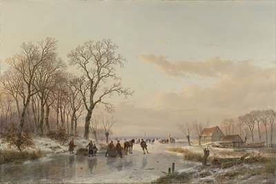 Een bevroren vaart bij de Maas von Andreas Schelfhout als Kunstdruck auf Leinwand
