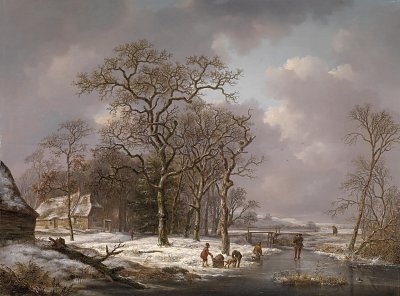 Figures in a Winter Landscape von Andreas Schelfhout als Kunstdruck auf Leinwand
