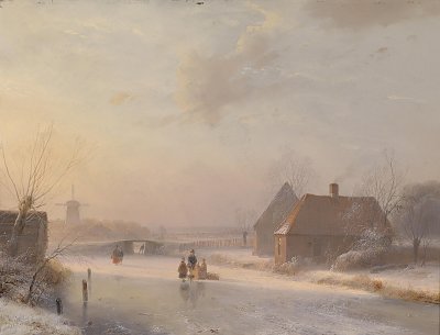 Hollaendische Winterlandschaf von Andreas Schelfhout als Kunstdruck auf Leinwand