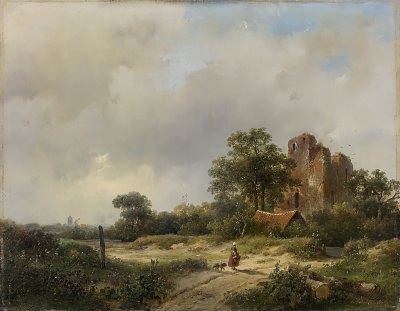 Landschap met de ruine van kasteel Brederode te Santpoor von Andreas Schelfhout als Kunstdruck auf Leinwand