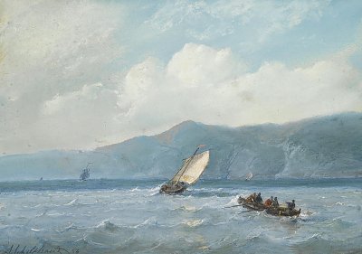 Shipping near a rocky coast von Andreas Schelfhout als Kunstdruck auf Leinwand