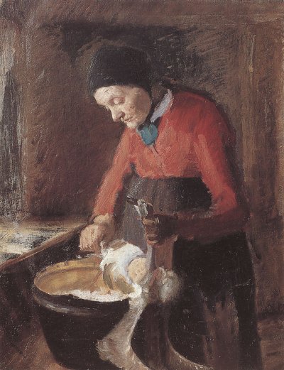 Alte Lene eine Gans rupfend von Anna Ancher als Kunstdruck auf Leinwand