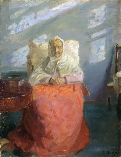 Mrs Ane Brondum in the blue room von Anna Ancher als Kunstdruck auf Leinwand