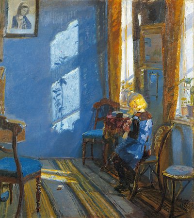 Sunlight in the blue room von Anna Ancher als Kunstdruck auf Leinwand