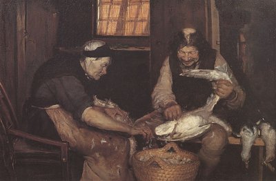 Two Old People Plucking Gulls von Anna Ancher als Kunstdruck auf Leinwand