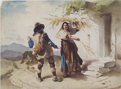 Bauernpaar in der Campagna von Anton Romako als Kunstdruck auf Leinwand