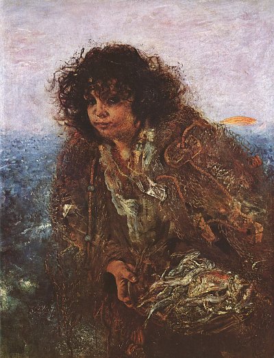 Italienisches Fischerkind von Anton Romako als Kunstdruck auf Leinwand