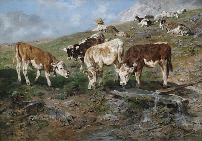 Jungvieh am Klausenpass von Anton Braith als Kunstdruck auf Leinwand