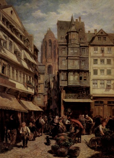 FfM Römerberg von Anton Burger als Kunstdruck auf Leinwand