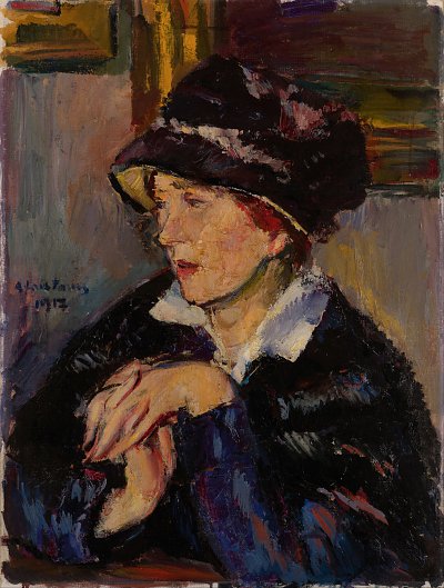 Frau mit dunklen Hut von Anton Faistauer als Kunstdruck auf Leinwand