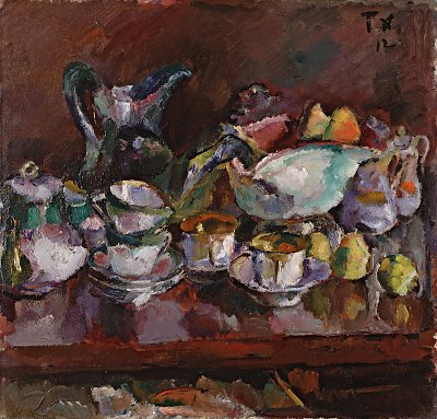 Stillleben mit Kaffeetassen von Anton Faistauer als Kunstdruck auf Leinwand