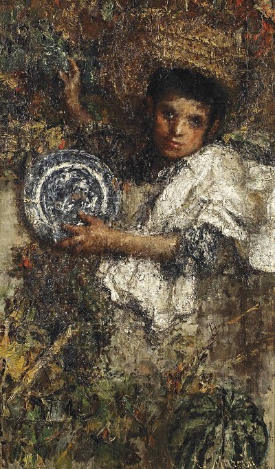 An Italian boy in a vineyard von Antonio Mancini als Kunstdruck auf Leinwand
